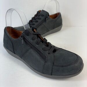 Vionic Abigail Black Leather Water Resistant Lace-Up Zip Sneakers 10